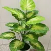 12 Plantas Artificiales de Hoja de Durazno Amarillo, Plantas de Maceta de Hoja Grande para Sala de Estar, Centro Comercial, Decoración de Piso Interior