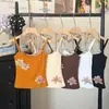 Camisola naranja dopamina con estampado floral, cuello halter y copas, top de verano impresionante para mujer con paneles de color contrastante