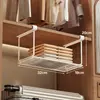 Cesta deslizante para guarda-roupa, cesta suspensa para armário sob a mesa, prateleira de armazenamento de cabeceira de dormitório, prateleira de armazenamento suspensa sem furos, prateleira de armário de cozinha