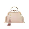 Bolsa com fecho de bordado estilo étnico, bolsa de mão feminina com franja e corrente de contas, bolsa de noite, bolsa transversal casual para ombro, bolsa para banquete
