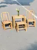 Cadeira de Bambu Antiga com Encosto, Banqueta Pequena de Bambu para Dançar, Mesa de Bambu e Rattan Trançada à Mão, Conjunto de Mesa e Cadeiras de Bambu para Exterior para Uso Comercial