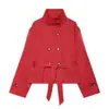 Roupas Femininas Transfronteiriças Outono 2026 Novo Estilo Europeu e Americano Moda Gola Alta Dupla Face Cadarço Casaco Trench Coat 6620085