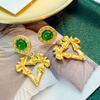 Pendientes Vintage Vintage Verdes Estilo Corte Medio Francés Exagerados de Alta Gama Elegantes Pendientes Pendientes
