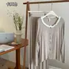 Pijama de Algodón Nuevo 2026 Primavera/Verano para Mujer con Almohadillas de Sujetador Integradas Cárdigan Sencillo Color Sólido Dos Piezas Ropa de Casa