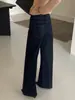 Otoño TOP estilo europeo Guangzhou Trece Filas retro color profundo de bloqueo denso suave y cómodo jeans de pierna ancha 61862