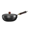 Olla de Barriga Grande Auténtica de Zhangqiu Olla de Hierro Puro Hecha a Mano Olla de Cocina para el Hogar Antiadherente sin Recubrimiento Estufa de Inducción Fondo Plano Wok