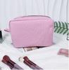 Etsy más vendido bolsa de cosméticos de seersucker a rayas bordada para viaje almacenamiento portátil de artículos de aseo bolsa de cosméticos