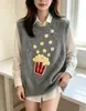 Colete de tricô popcorn estilo coreano para mulheres, nova coleção outono e inverno, colete suéter fresco sem mangas de gola redonda, top versátil para sobreposição