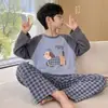 Pijama infantil para niños, 100% algodón, conjunto de manga larga para aire acondicionado, nuevo estilo primavera y otoño, conjunto de dos piezas para estar en casa para niños mayores