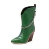 Botas de corrente estilo europeu e americano, bico fino, salto grosso, botas curtas femininas plus size 4006