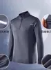 Camiseta Masculina Manga Longa com Forro de Fleece Quente Secagem Rápida com Meio Zíper Roupas de Treinamento para Corrida Tops Esportivos Outono e Inverno Fitness