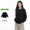 Camiseta feminina simples estilo japonês, gola redonda, manga longa, para outono e inverno, feita de algodão puro, com ombros caídos, corte solto, peça básica versátil de estilo neutro clássico