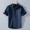 Camiseta de Algodón y Lino para Hombre Verano 2025 Nueva Versátil Retro Lino Manga Corta Estilo Chino Top para Hombre Blanco
