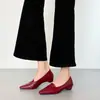 Zapatos Casuales Streetwear para Mujer de 4 cm Color Vino Tinto Puntera Cuadrada Pequeña Corte Profundo Zapatos de una Sola Pieza Tacón Grueso para Mujer Mocasines Slip-on Zapatos Profesionales