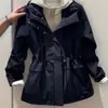 2026 Nuevo Gabardina con Capucha Primavera-Otoño, de Alta Gama y Elegante, Ceñido a la Cintura, Único y Atractivo, Ropa de Abrigo Azul Marino