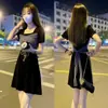 Falda Corta de Malla con Empalme, Temperamento, Verano, Adelgazante, Cintura Cuadrada, Nuevo Vestido Petite para Mujer