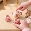 Mini conjunto de chá com tampa em formato de coração e padrão de urso, xícara de chá com orelhas de gato de desenho animado, decoração requintada para mesa em estilo de cura