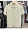 Nueva Camiseta de Manga Corta para Hombre de Verano de Gama Alta de Seda Helada para Adultos de Corte Recto Casual con Cuello Camisero de Color Puro