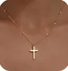 Exquisito Collar de Cruz Europeo y Americano Transfronterizo para Mujer Chapado en Oro de 14K Moda en Capas Colgante de Alta Gama