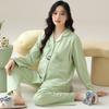 Pijama de Maternidade com Bojos de Amamentação, Roupa de Confinamento, Algodão Puro, Gravidez de Primavera e Outono, Pós-parto, Amamentação, Roupa de Casa, Conjunto Confortável
