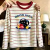 Camiseta de manga larga a rayas de algodón puro para niña, nueva camiseta versátil informal de bloques de color para primavera y otoño de 2026, camiseta básica para niños