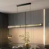 Lustre de restaurante, designer italiano minimalista de luxo leve, novo vidro, tira linear de alta qualidade, mesa de ilha de sala de chá, alumínio