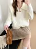 Nuevo estilo coreano Otoño/Invierno 2026 Cárdigan de punto con doble cremallera y cuello de solapa Suéter abrigo versátil de color liso, holgado y adelgazante para mujer