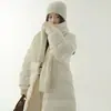 Chaqueta de plumón con capucha de alta gama transfronteriza con cintas para mujer, moda de invierno 2025, abrigo grueso para pareja hasta la rodilla, popular