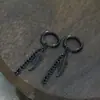 Brincos Masculinos Estilo Coreano Personalizados Tendência Moda Corrente com Franja Pena Aço Titânio Geométricos