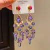 Brincos de Agulha de Prata Luxo Leve com Cristais Incrustados de Diamante, Rombos, Pingentes de Gota d'Água, Personalidade Retrô, Nicho, Exagerados, de Alta Qualidade para Mulheres