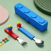 Bloques de Construcción Divertidos Juego de Tenedor y Cuchara de Acero Inoxidable 304 para Niños Set Creativo Portátil de Vajilla de Dibujos Animados para Bebé Lindo