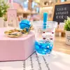 Llavero de Oso Flotante Relleno de Aceite para Té de Burbujas Ins Colgante para Mochila de Taza de Té con Leche Regalo Creativo Llavero de Coche Estilo Ins