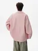 Camisa masculina de manga longa, estação outono, colarinho de lapela, camisa casual moderna, novo estilo, corte solto, texturizada, rosa, high street, listrada, estilo americano