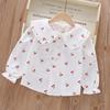 Camisa de Manga Larga para Niña Transfronteriza, Estilo Primavera y Otoño, Algodón Puro, Cuello, Ribete de Encaje, Top Estilo Coreano, Ropa Infantil de Comercio Exterior para Niñas, Clase A