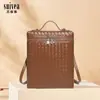 Mochila de Cor Sólida com Textura de Grande Capacidade Tecida à Mão Casual para o Dia a Dia Bolsa de Ombro Elegante e Requintada