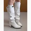 Botas altas retro de tacón grueso para mujer, nuevas de otoño 2026, ajustadas, versátiles, de punta, suela blanda, estilo western, botas bootcut