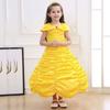 Vestido de Princesa Bella Durmiente Amarillo para Banquete Europeo y Americano Falda para Niñas Vestido de Fiesta de Cumpleaños Pastel Vestido de Presentación Belle