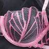 2026 Nuevo Conjunto de Lencería de Malla Bordada en Forma de Abanico Sexy Transparente Sujetador Push-up y Tanga Conjunto de Dos Piezas