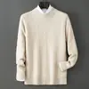 Suéter Pulóver de Punto Trenzado 100% Lana Pura con Cuello Medio Alto para Hombre, Engrosado, Estilo Old Money, Ropa de Punto Casual