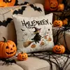 Capa de Almofada Novo Estilo Halloween Transfronteiriço Amazon Decoração de Casa Xadrez Preto e Branco Rosto de Fantasma Laranja Estampa de Linho Apoio Lombar
