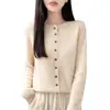 Cárdigan de Punto de Lana Pura para Mujer 2026 Nuevo Invierno Cuello Redondo Hueco Holgado Abrigo Suéter Top Versátil
