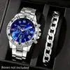 Pulseira de Relógio Masculino Popular Transfronteiriça Conjunto de 2 Peças Relógio de Pulso Masculino de Quartzo com Mostrador Grande de Alta Qualidade Conjunto para Venda por Atacado