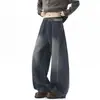 Jeans rectos retro americanos para hombre, pantalones casuales de retazos deconstruidos, pantalones anchos holgados de estilo high street para otoño