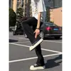 Jeans Negros con Degradado Estilo High Street Americano para Hombre, Pierna Recta de Verano, Tendencia Lavada, Corte Delgado, Ligeramente Acampanados, Pantalones Largos
