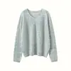 Camiseta básica teñida por pulverización sin costuras, Suéter pullover elegante de hilo de color con puntos, Suéter de cachemira con cuello en V, Holgado, Nuevo estilo Otoño e Invierno 2025