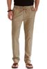 Calça de Linho Masculina de Cintura Média com Cordão, Cor Sólida, Solta, Reta, para Caminhada ao Ar Livre, Praia, Casual