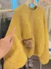 Suéter grueso de mohair amarillo súper bonito para mujer, estilo perezoso holgado de principios de otoño, prenda interior de punto cálida