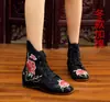 Botas de 3cm Outono e Inverno - Sapatos de Tecido Bordados, Botas Curtas Estilo Étnico, Sapatos de Tecido com Salto Interno para Mulheres, Botas Femininas
