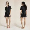 Pijama de Verano para Mujer con Rayas, Color Sólido, Pantalones Casuales Básicos para Dormir, Conjunto de Shorts de Manga Corta para Ropa de Casa de Mujer - Amazon Europeo y Americano