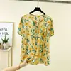 Camisa de Verano 2026 Delgada Holgada Floral con Cuello de Corbata Manga Corta Talla Grande Top Camiseta de Manga Corta de Algodón Artificial